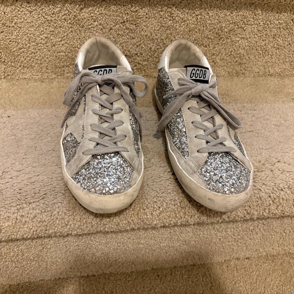 Golden Goose Silver Glitter Superstar Sneakers with Suede Star - Picture 6 of 8